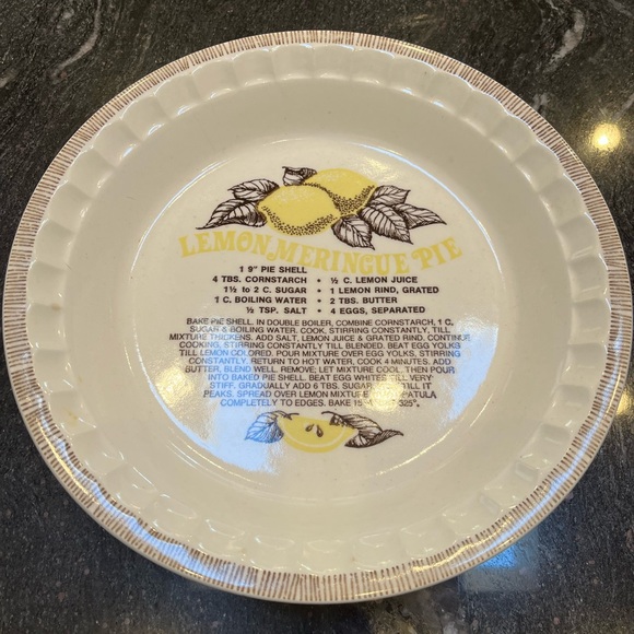 Vintage Lemon Meringue Pie Plate With Pie Recipe So Cute Cottagecore - Picture 1 of 6